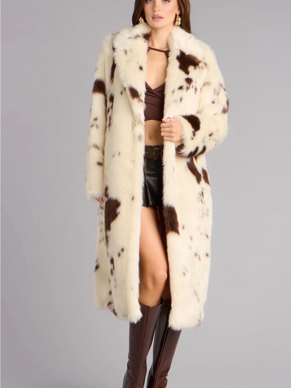Maeve Cream and Brown Faux Fur Long Trench Coat Sz. XXS buts fits like Small